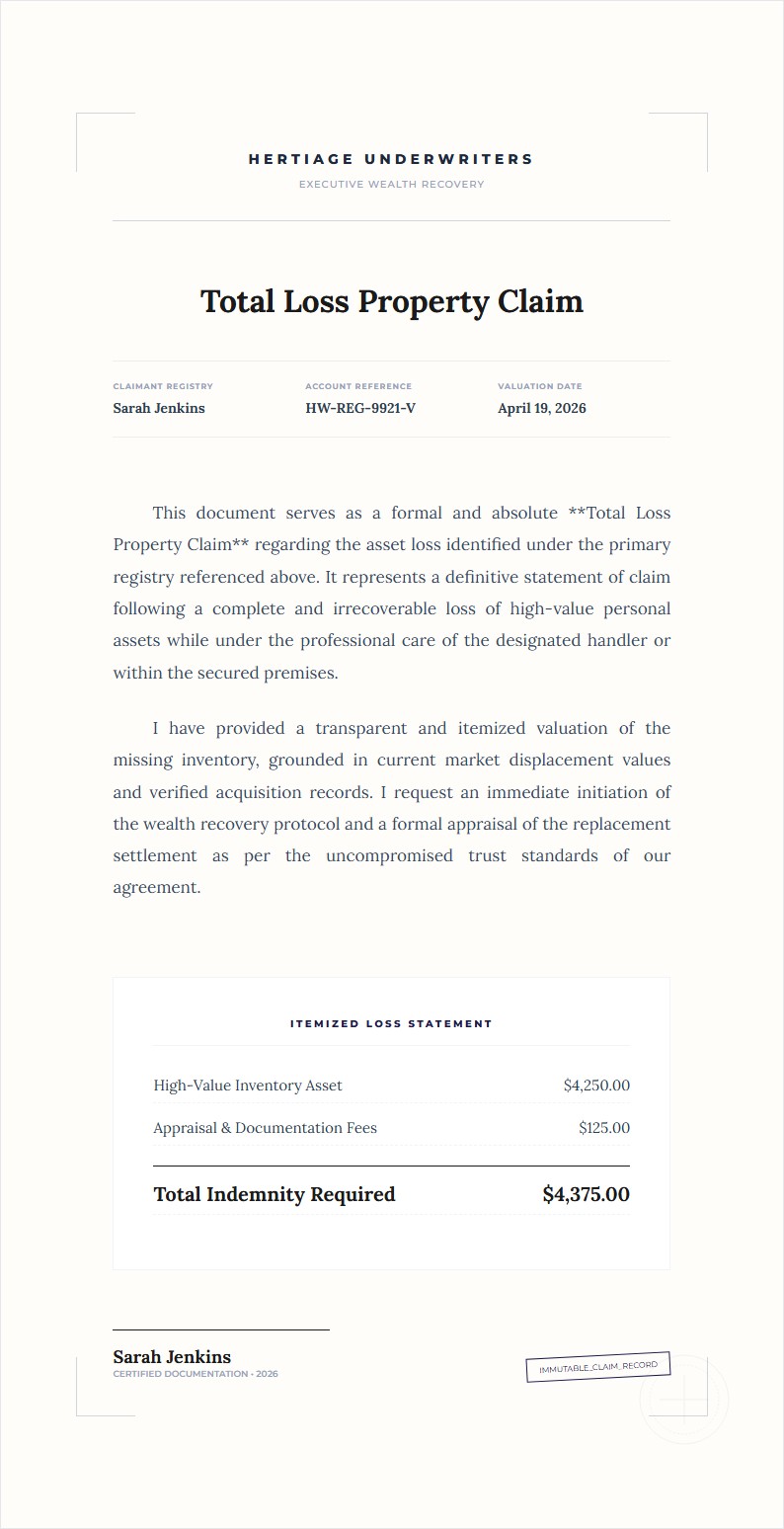 Total Loss Property Claim - Claim Letter Template