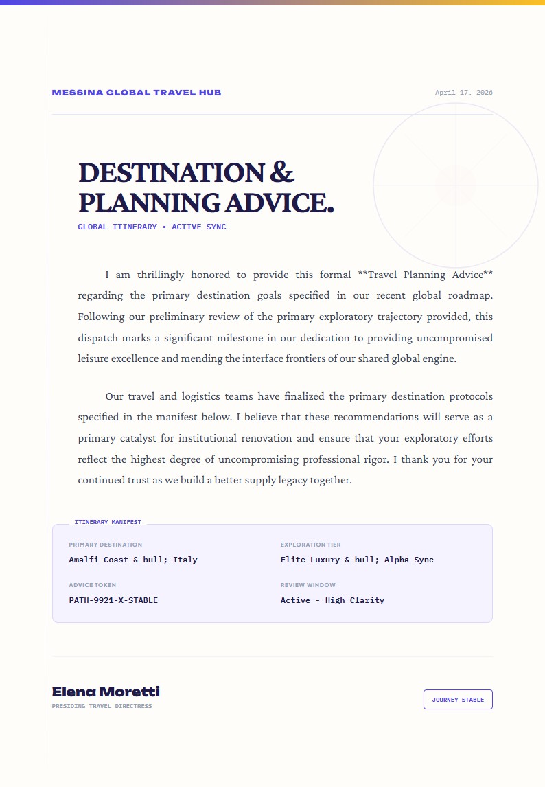Travel Planning & Destination Advice - Advice Letter