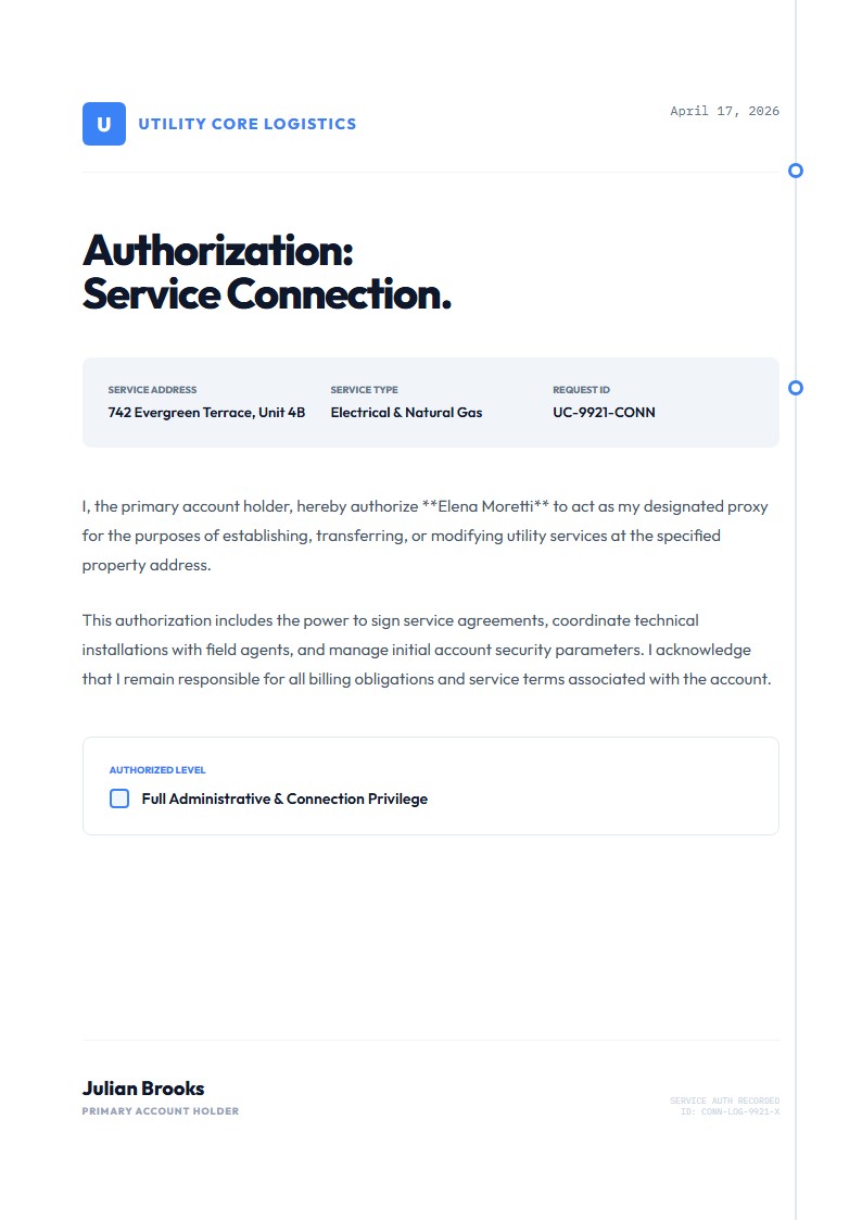 Utility Service Connection Authorization - Authorization Letter