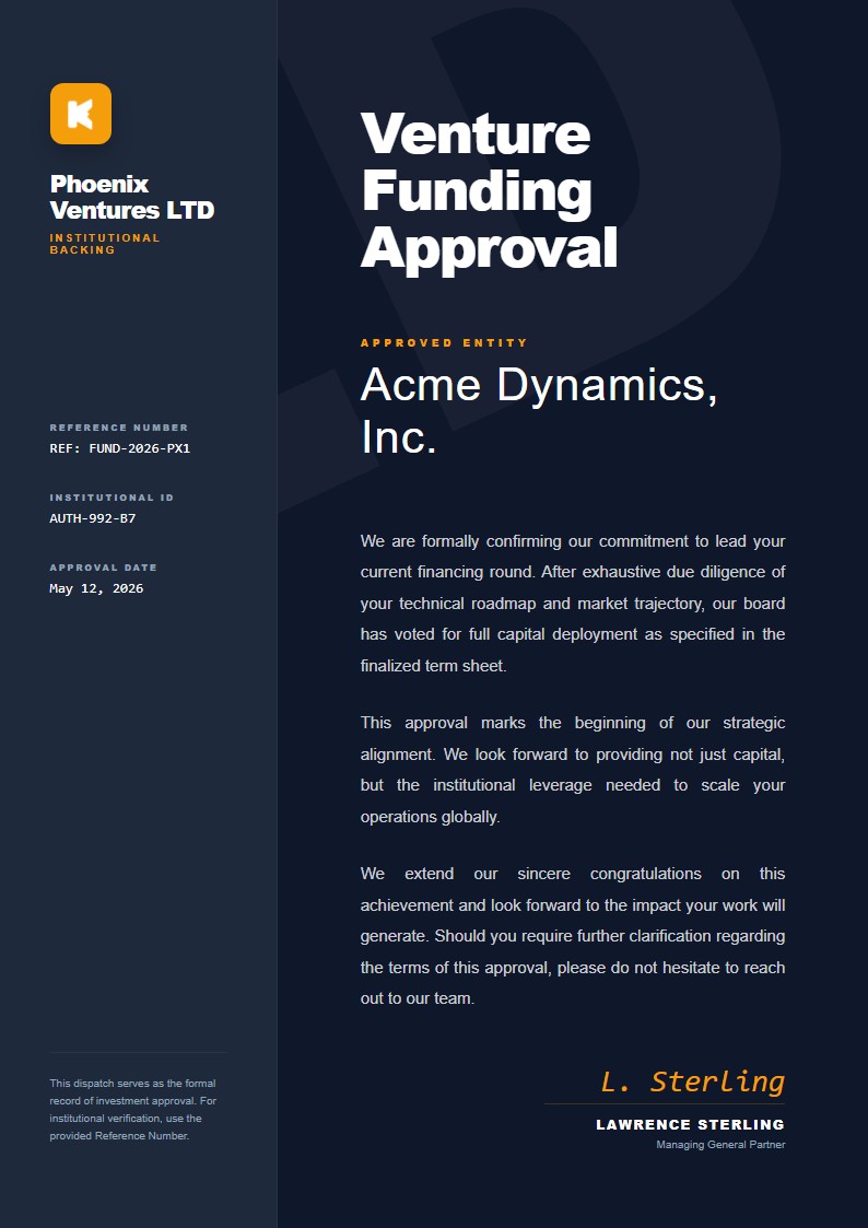 Venture & Investment Approval - Approval Letter