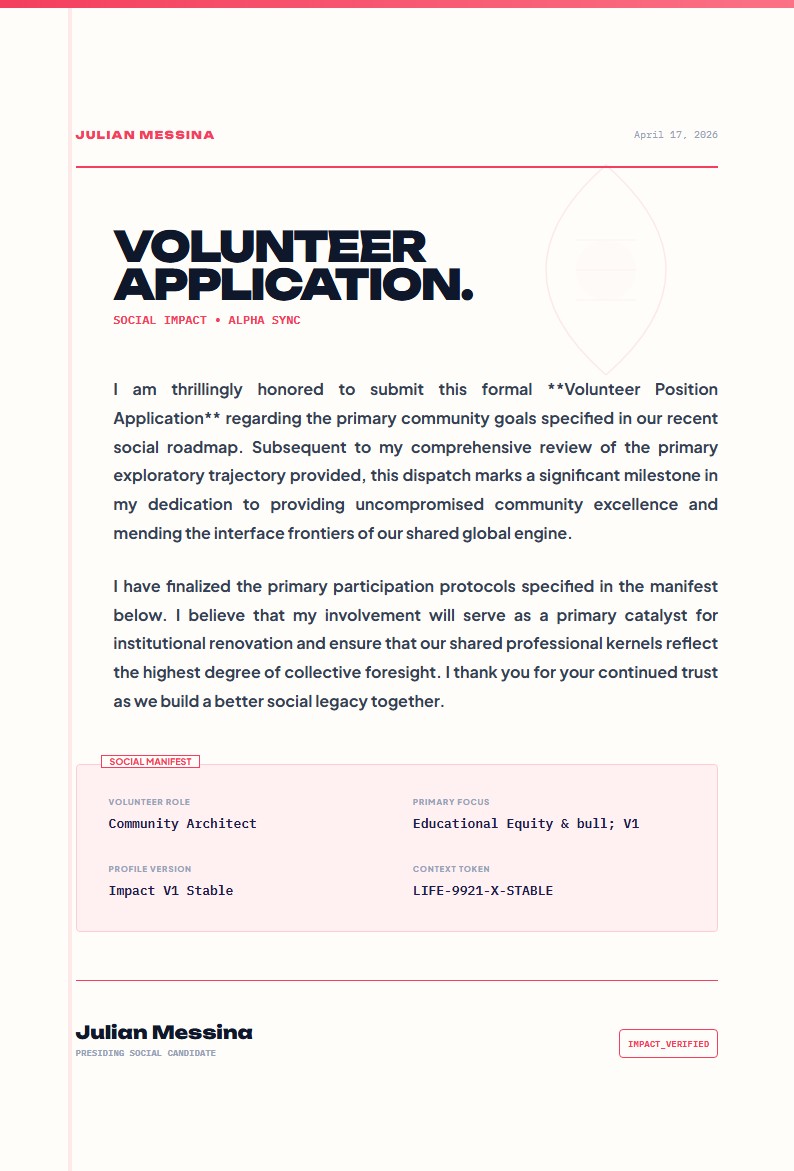 Volunteer Position Application - Application Letter