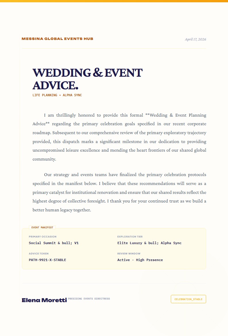 Wedding & Event Planning Advice - Advice Letter