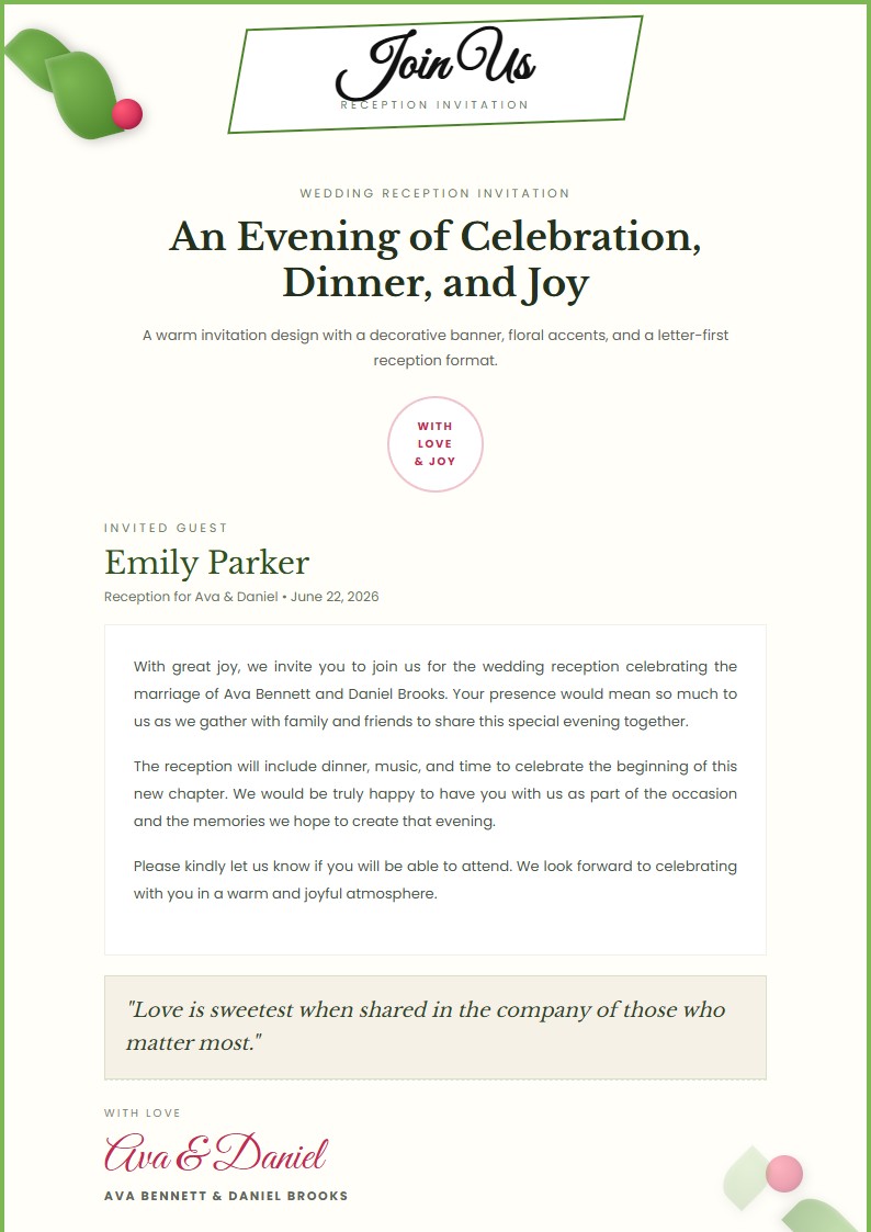 Wedding Reception Invitation - Invitation Letter Template