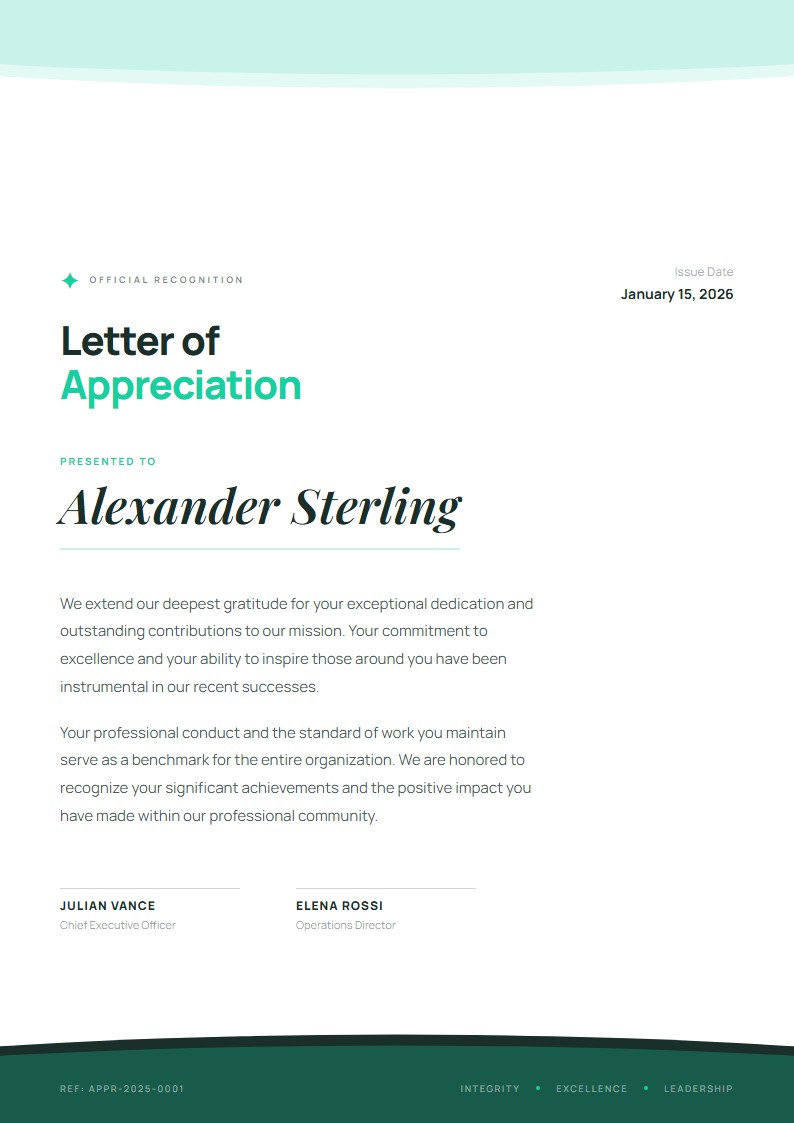 Workplace Appreciation Letter - Appreciation Letter